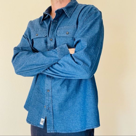 Vintage WRANGLER Blue Denim Long Sleeve Button Down Flex For Comfort Shirt - Picture 2 of 8